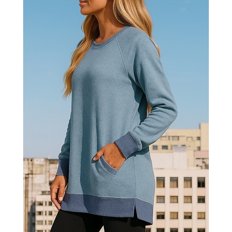 Women's Pullover Sweatshirt Casual Tops with Pockets Long Sleeve Top Athleisure Fall Solid Colored Fashion Outdoor Travel Sportswear Activewear Pink Blue Green3
