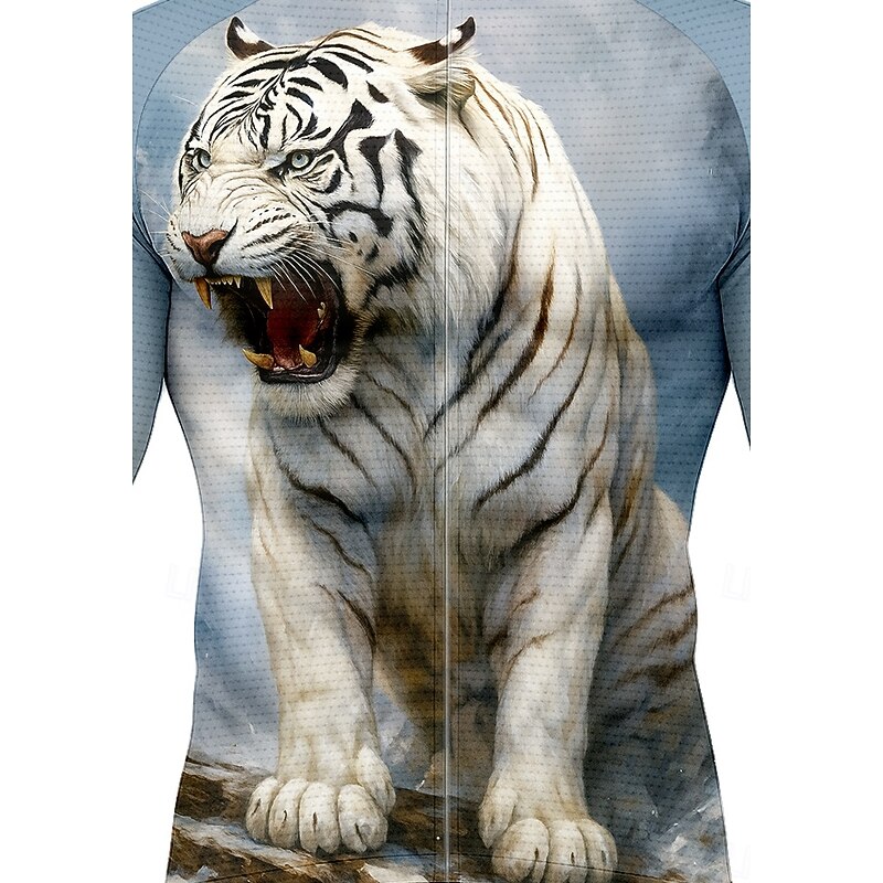 Men's Tops Cycling Jersey Graphic Tiger animal print Long Sleeve Bike Jersey Top with 3 Rear Pockets Sun Sun Protection Sunscreen Quick Dry Sports Blue Clothing Apparel3