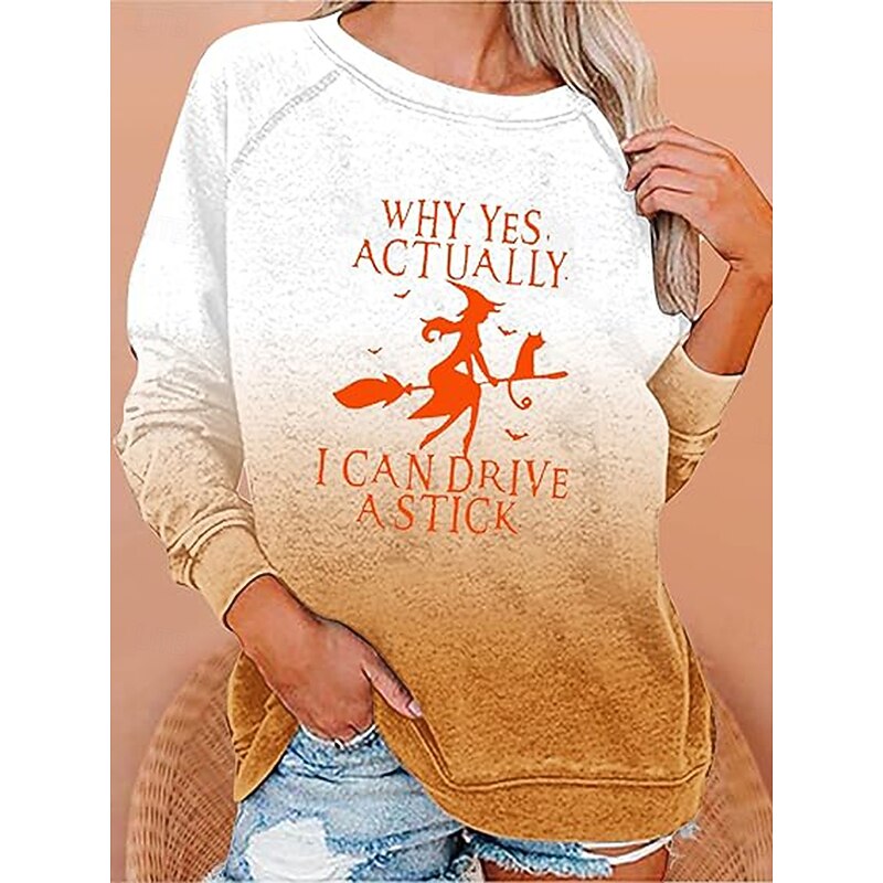 Halloween Women's Pullover Sweatshirt Witch Graphic Fashion Casual Long Sleeve Crew Neck Round Neck Regular Tops Street Dailywear Print Black Yellow Red Purple Orange Fall Winter4