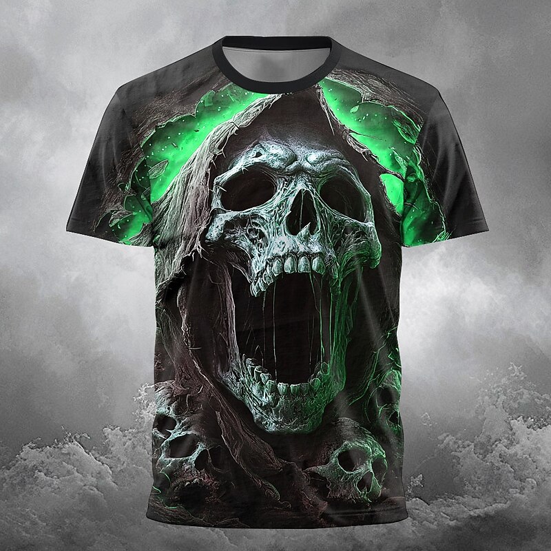Halloween Men's Grim Reaper 3D Reaper T Shirt Short Sleeve T shirt 3D Print Crew Neck Shirt Exaggerated Designer Horror Party Street Holiday Black 4 Black 1 Black 3 Summer Spring All Seasons Clothing4
