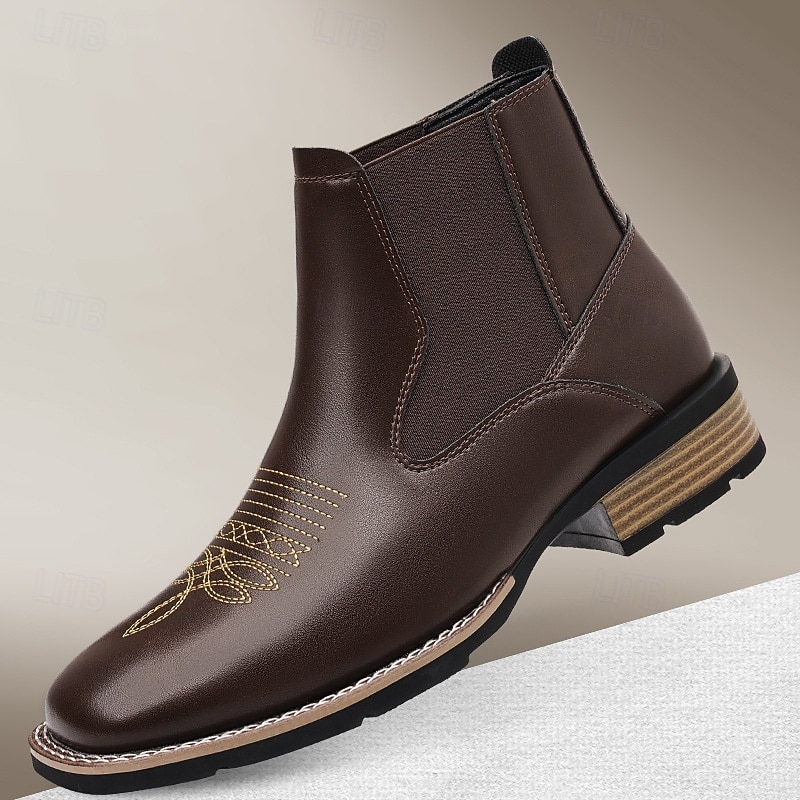 Men's Brown Chelsea Boots with Western Stitch Detailing – Stylish Ankle Boots for Fall Outfits, Country Weddings and Casual Business Wear3