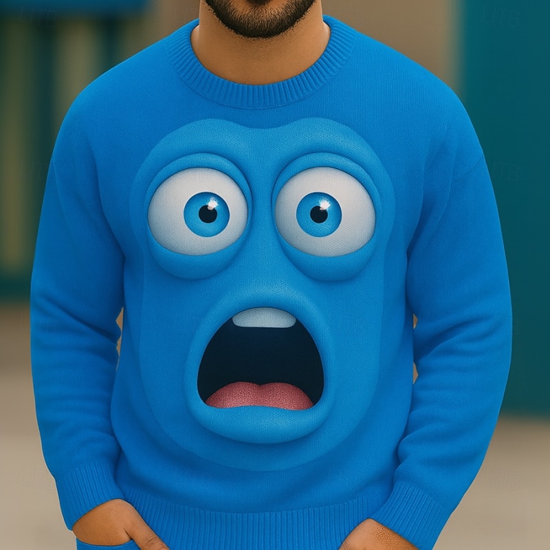 Men's Cartoon Human face Sweater Pullover Sweater Jumper Crewneck Casual Outdoor Home Daily Embroidered 3D Print Knitting Long Sleeve Spring Fall Winter Black Red Blue