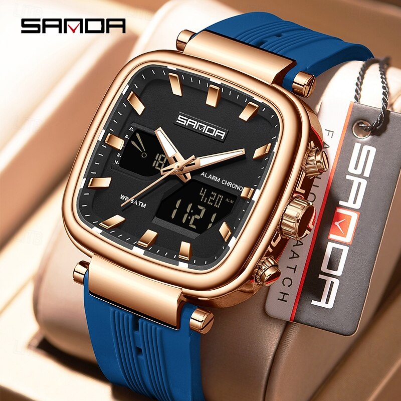 Fashion SANDA Top Brand New 6282 Men's Electronic Watch Dual Display Sports Waterproof LED Men's Timing Electronic Watch3