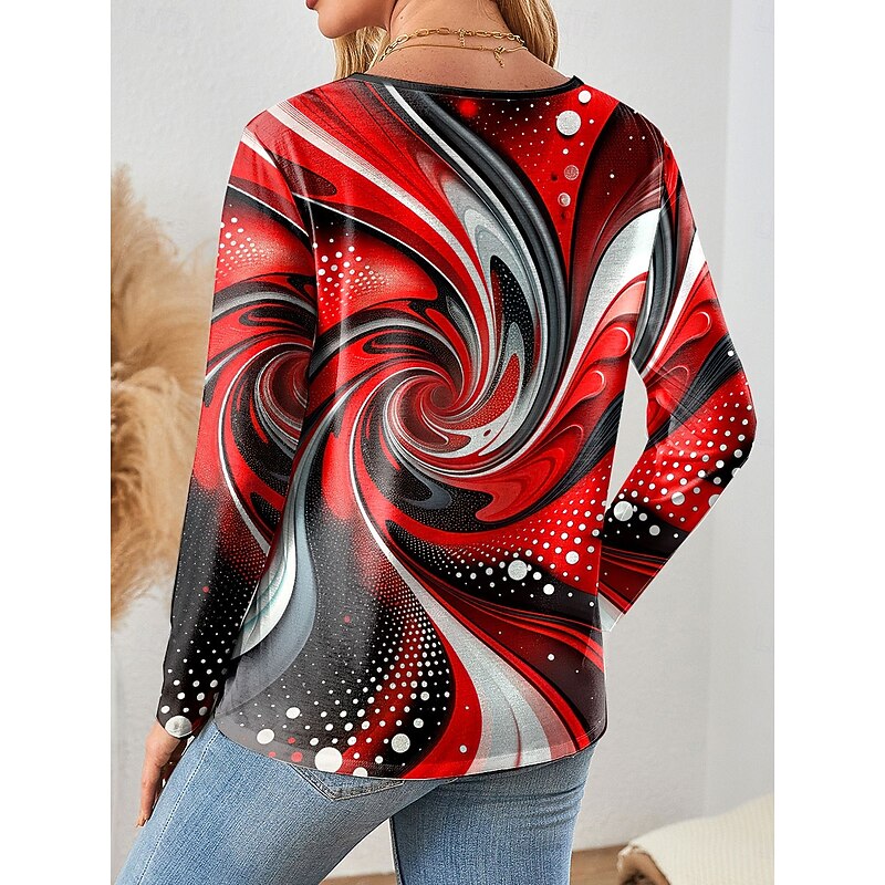 Women's T Shirt Ombre Graphic Geometry Vintage Stylish Classic Long Sleeve V Neck Regular Tops Daily Cut Out Print Pink Red Blue Green Spring Fall2