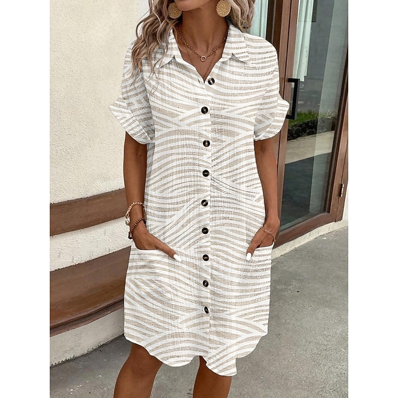 Women's Mini Dress Shirt Dress Casual Dress Print Dress Fashion Modern Daily Beach Weekend Regular Fit Geometric Short Sleeve Shirt Collar White Summer Spring Fall Autumn