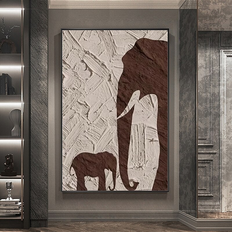Mintura Handmade 3D Textured Elephant Oil Paintings On Canvas Wall Art Decoration Modern Abstract Animal Picture For Home Decor Rolled Frameless Unstretched Painting2