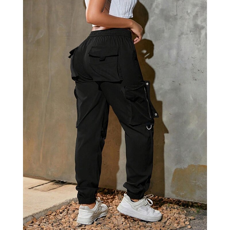 Women's Cargo Pants Slacks Streetwear Casual Full Length Natural Plain Drawstring Pocket Comfortable Street Holiday Daily Wear Almond Black Pink Green Fall Regular Fit2