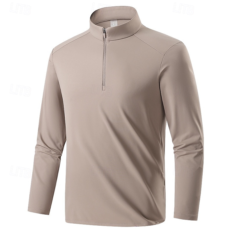 Men's Hiking Shirt Hiking top Quarter Zip Shirt Long Sleeve Stand Collar Top Outdoor UV Sun Protection Quick Dry Breathable Nylon Dark Grey Black Light Grey Tennis Golf Running