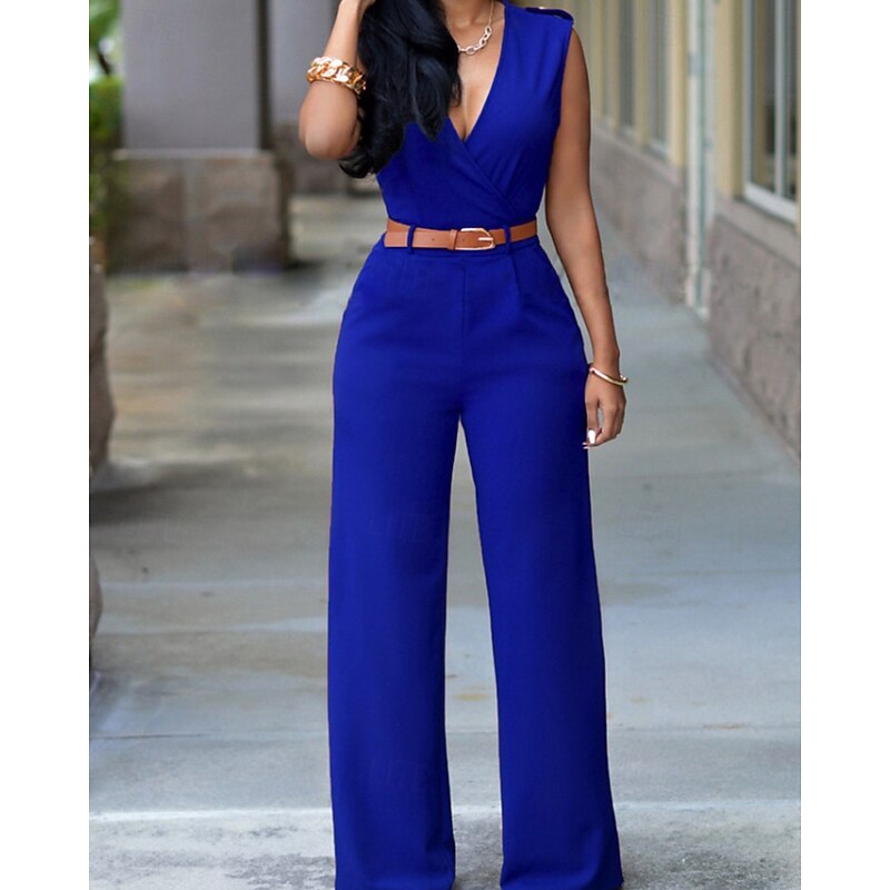 Women's Normal Jumpsuit Streetwear Solid Color Sleeveless V Neck Pocket Street Daily Regular Fit Black White Red Fall2