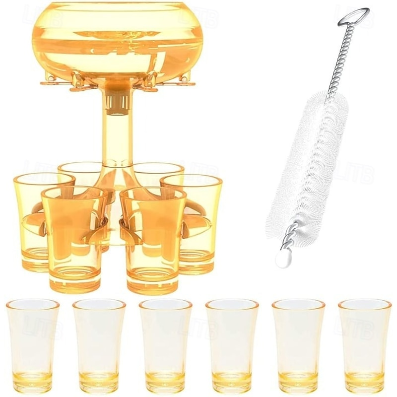 6 Shot Glass Dispenser and Holder Acrylic Liquor Dispenser Set with Cup Rack Durable Anti Drop Six Cup Pourer Perfect Bar Accessory Whiskey Vodka Drinkware Gift Set3