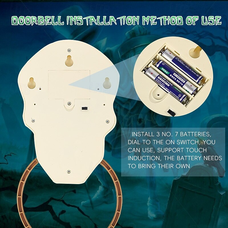 Halloween Horror Doorbell Ghost Skull Trick Toy Ghost House Party Supplies Luminous Skull Head Knocker Skeleton Head Door Bell4