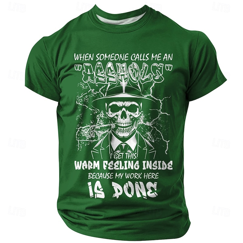 Men's Funny Graphic T-Shirt with Skull & Cigar, "Asshole" Work Humor Sarcastic Quote3