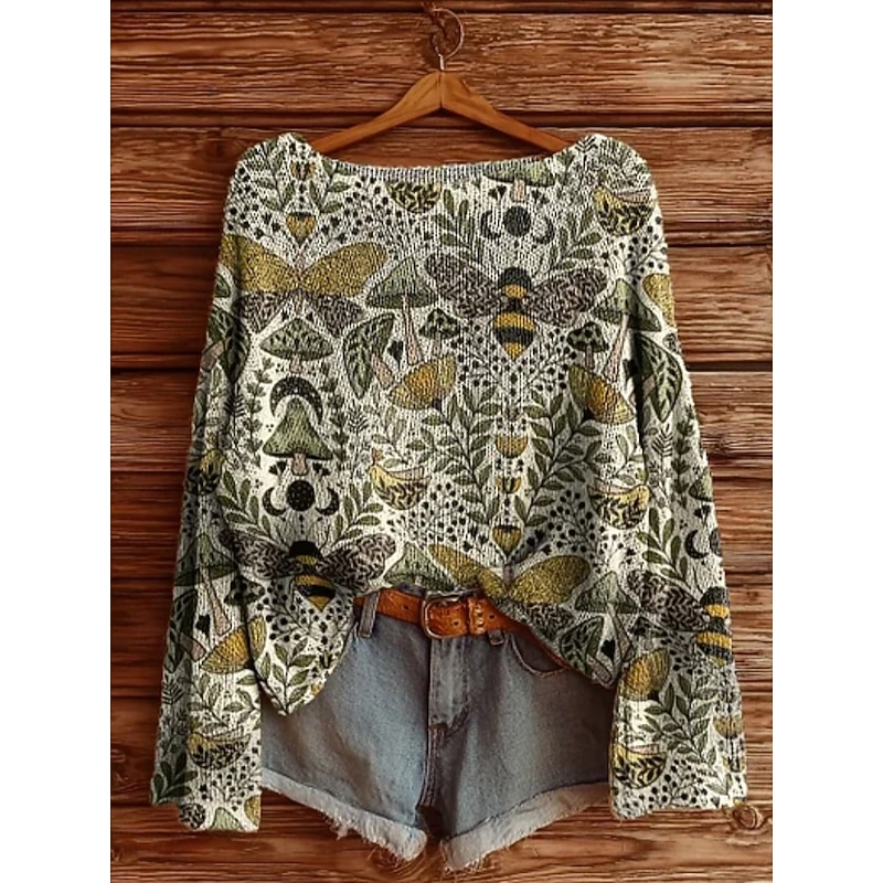 Women's Sweater Casual Floral Stylish Modern Long Sleeve Crew Neck Soft Regular Tops Daily Holiday Print Black Yellow Blue Brown Green Spring Fall Winter2