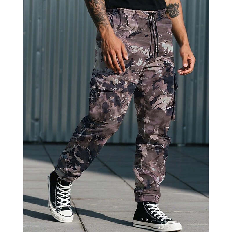 Men's Cargo Pants Trousers Drawstring Elastic Waist Multi Pocket Plain Camouflage Wearable Outdoor Daily Camping & Hiking Fashion Classic Black Army Green