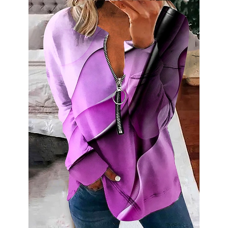 Women's Pullover Sweatshirt Zip Up Sweatshirts Graphic Abstract Fashion Casual Long Sleeve Crew Neck Regular Tops Street Dailywear Zipper Print Blue Purple Green Spring Fall Winter3
