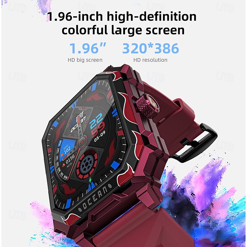 LOKMAT OCEAN MAX Smart Watch 1.96 inch Smartwatch Fitness Running Watch Bluetooth Pedometer Call Reminder Activity Tracker Compatible with Android iOS Women Men Long Standby Hands-Free Calls3