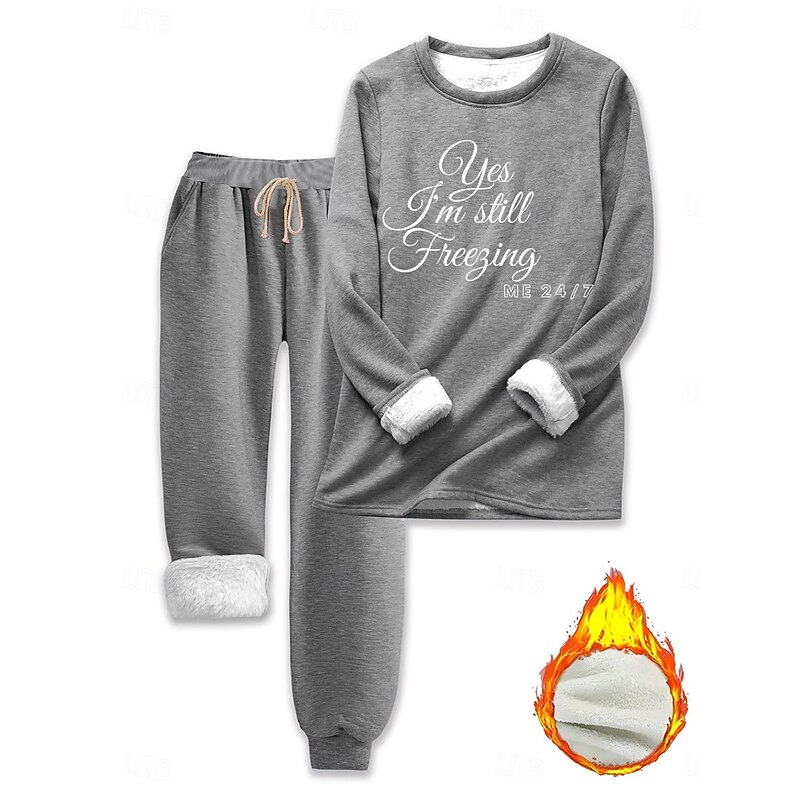 Women's Warm Fashion Two Piece Sets Tracksuit Pants Sets Long Sleeve Bishop Sleeve Crew Neck Graphic Letter Print Outdoor Vacation Daily Black Pink Dark Pink Spring Regular Fit2