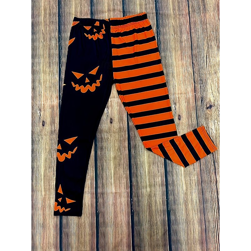 Women's Leggings Vacation Vintage Fashion Full Length High WaistPantsHalloween Graphic Pumpkin Striped Printing Soft Breathable High Elasticity Outdoor Vacation Street Orange Spring Fall Winter Slim3