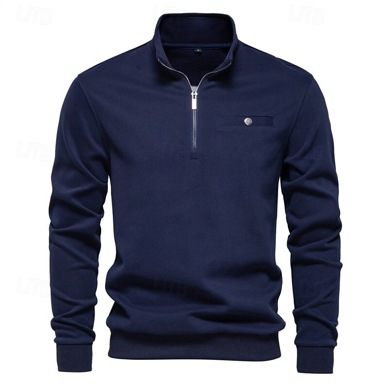 Men's Sweatshirt Pullover Hoodie Sweatshirt Pullover Quarter Zip Sweatshirt Black White Navy Blue Standing Collar Plain Zipper Sports & Outdoor Casual Daily Streetwear Cool Sportswear Spring &  Fall