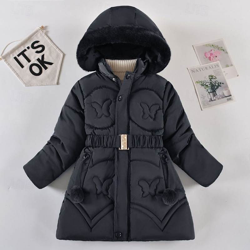 Kids Girls' Down Coat Solid Color Fashion Zipper Pocket School Coat Outerwear 4-12 Years Winter Black Navy Blue Brown2