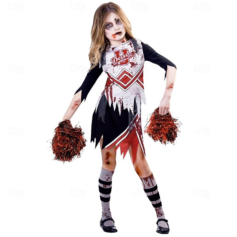 Zombie Cheerleader Halloween Dress Fancy Costume Horror Scary Costume Kid's Girls' Halloween Carnival Performance Party Easy Halloween Costumes Dress Up