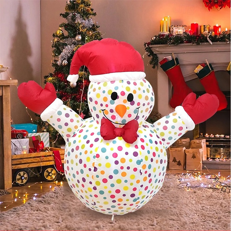 1 Pc 1.2M/3.94FT Christmas Hat Luminous Wave Point Snowman Inflatable Air Model Indoor and Outdoor Courtyard Lawn Path Garden Party Christmas Atmosphere Decorative Light EU/US/UK/AU Plug4