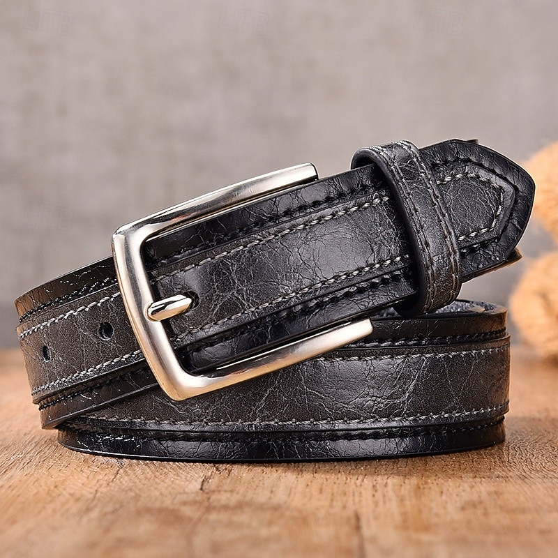 Men's Belt Waist Belt Kakhi Camel PU Leather Alloy Durable Adjustable Color Block Outdoor Daily4
