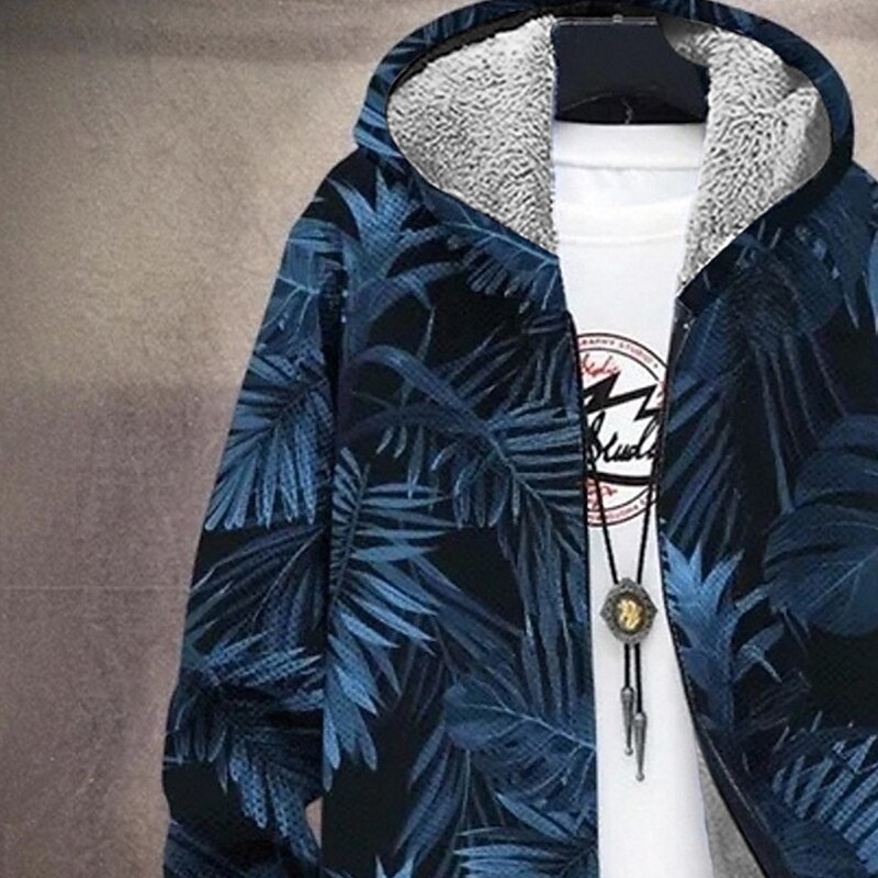 Men's Graphic Winter Coat Fleece Jacket Coat Thermal Warm Comfortable Casual Daily Wear Zipper Pocket 3D Print Fall Winter Hooded Long Sleeve Red Blue Light Blue4