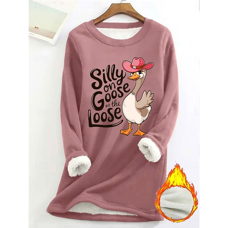 Women's Pullover Sweatshirt Fleece Lined Warm Pajamas Graphic Letter Warm Casual Fuzzy Long Sleeve Crew Neck Regular Tops Street Casual Light Pink Black Yellow Dark Pink Red Spring Fall Winter
