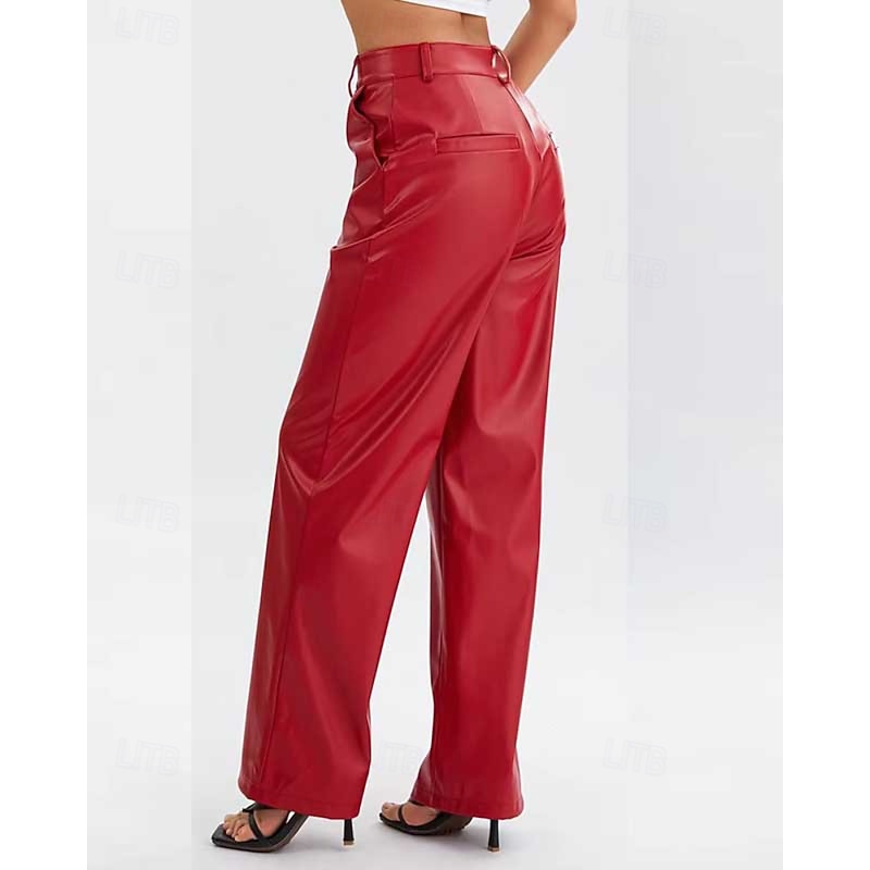 Women's Wide Leg Slacks Streetwear Casual Full Length Natural Plain Pocket Elastic Waist Comfortable Holiday Daily Wear Weekend Black Red Fall Regular Fit4