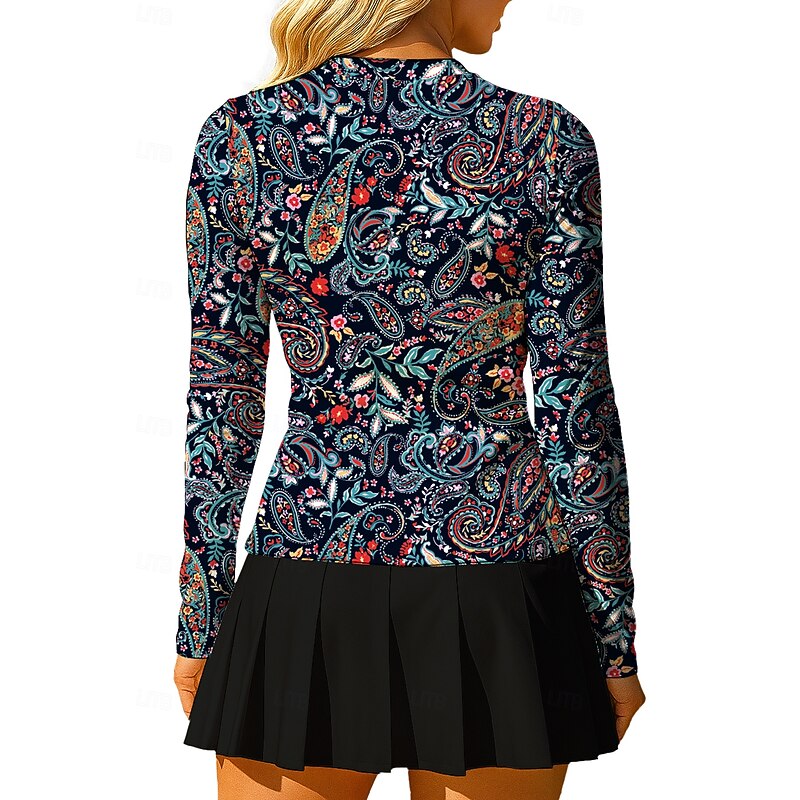 Women's Unisex Paisley Tops Sport Shirt Tennis Shirt Tennis Top Long Sleeve Zipper Floral UPF50+ UV Resistant High Elasticity Moisture Wicking Breathable Volleyball Tennis Golf Round Stand Collar Tee2