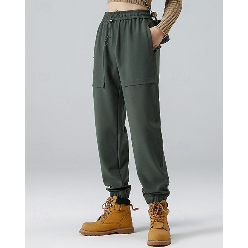 Women's Cargo Pants Slacks Fashion Casual Full Length Natural Plain Drawstring Comfortable Street Holiday Daily Wear Dark Brown Black Brown Green Fall Regular Fit4