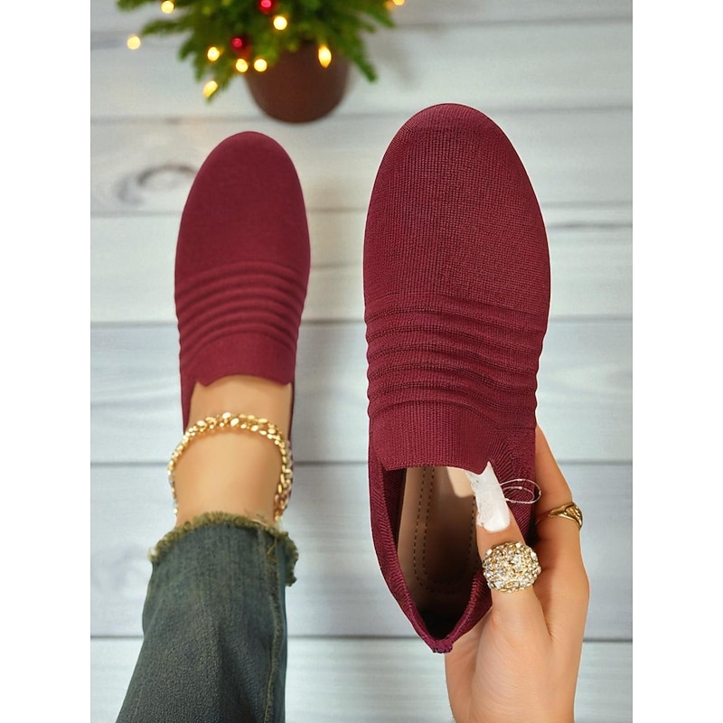 Women's Slip-On Flyknit Sneakers – Lightweight Breathable Casual Shoes for Walking, Travel, Christmas and Everyday Wear3