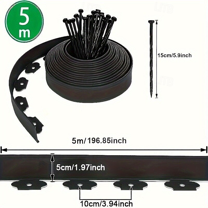 Easy Install Black PE Plastic Garden Edging Kit with Stakes - Durable Lawn Border for Landscape & Grass Separation3