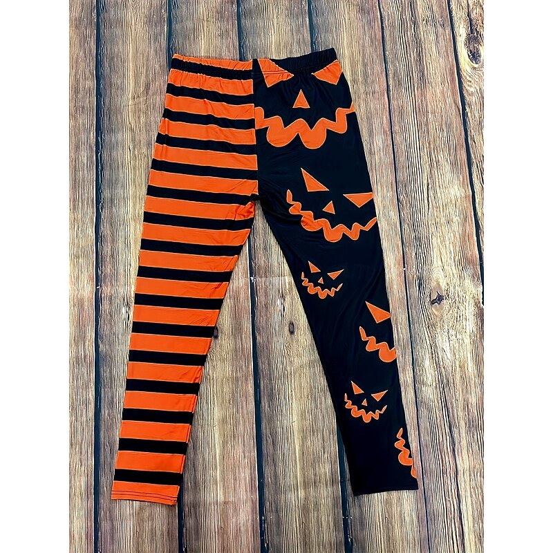 Women's Leggings Vacation Vintage Fashion Full Length High WaistPantsHalloween Graphic Pumpkin Striped Printing Soft Breathable High Elasticity Outdoor Vacation Street Orange Spring Fall Winter Slim2