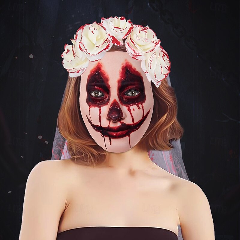 Zombie Ghost Bride Halloween Mask Crown with Veil Horror Scary Costume Women's Halloween Carnival Performance Party Easy Halloween Costumes Dress Up - Main Image