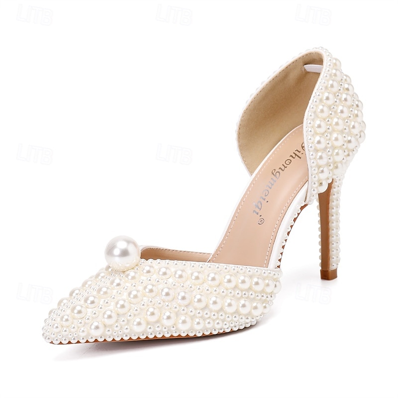 Women's Pearl High Heels and Clutch Set – Pointed Toe Stiletto Bridal Pumps with Matching Beaded Purse for Wedding, Engagement & Formal Events2