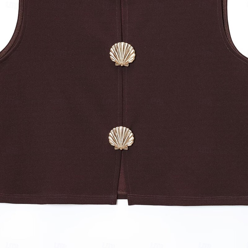 Women's Camisole Tank Top Solid Color Elegant Bohemia Vintage Sleeveless Sleeveless Crew Neck Crop Tops Work Daily Holiday Buttons Brown Summer Spring Fall3