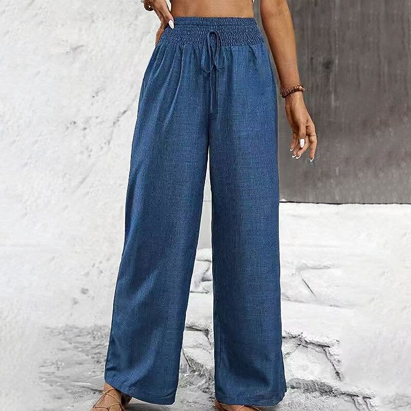 Women's Wide Leg Pants Casual Straight Leg Pants High Waist Athletic Pilates Running Bottoms Solid Color Blue Fall Sports Activewear4