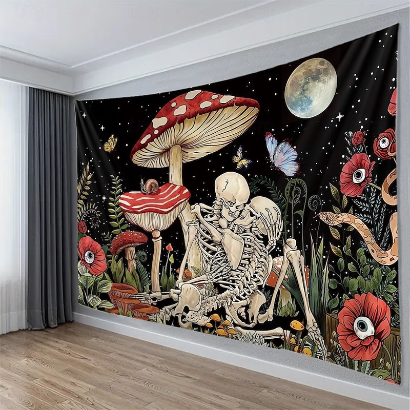 Halloween Tapestry Wall Hangings Skeleton Mushroom Vintage Boho Mystic Bedroom Living Room Dorm Home Decor2