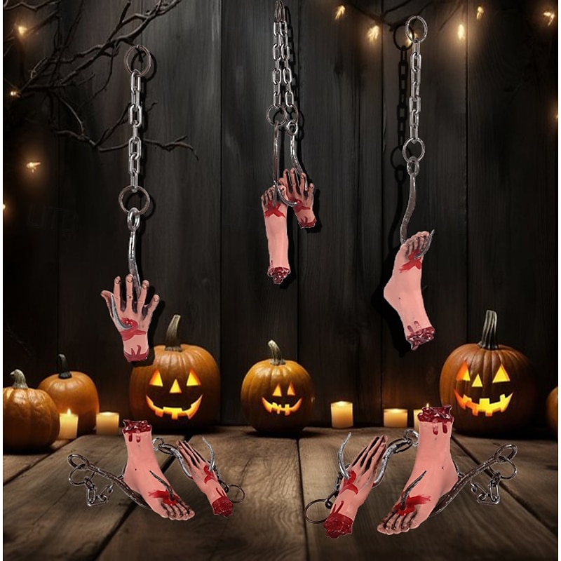 Hanging Broken Hand and Foot Horror Severed Hands Feet Broken Limbs Halloween Decorations for Haunted House Party Decor
