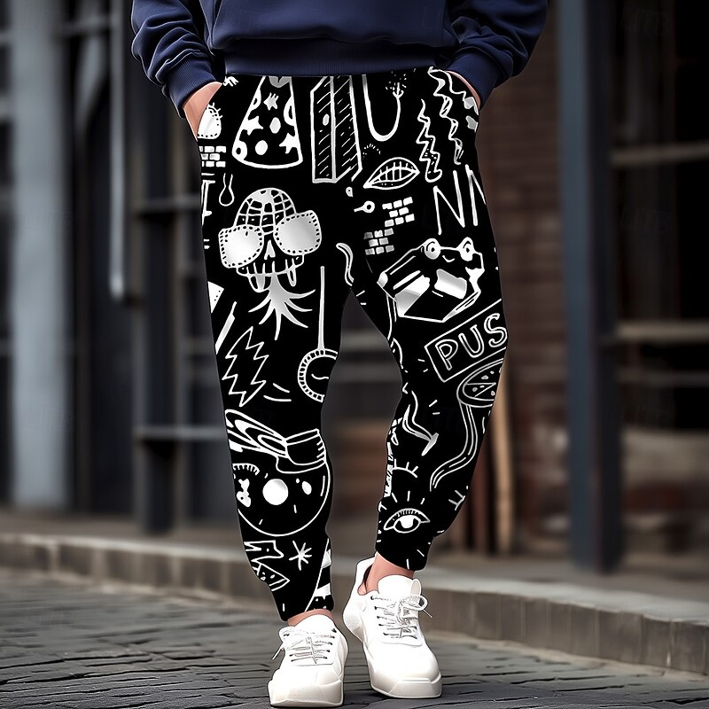Men's Stick Figure Sweatpants Joggers Trousers Mid Waist Drawstring Elastic Waist Casual Jogging Streetwear Workout Athletic Sweatpants with Pockets Spring Fall 3D Print Black White Blue3