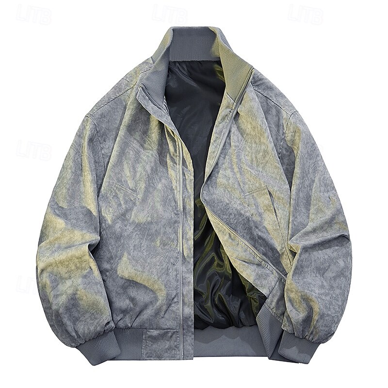 Men's Jacket Casual Jacket Outdoor Vacation Warm Zipper Pocket Fall Winter Plain Fashion Streetwear Standing Collar Regular Black Pink Brown Grey Jacket3