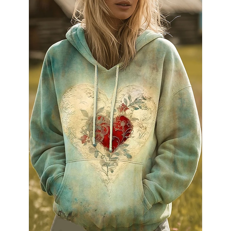 Women's Pullover Hoodie Sweatshirt Graphic Rainbow Casual Boho Long Sleeve Hooded Regular Tops Street Dailywear Print Front Pocket Pink Orange Green Fall Winter2