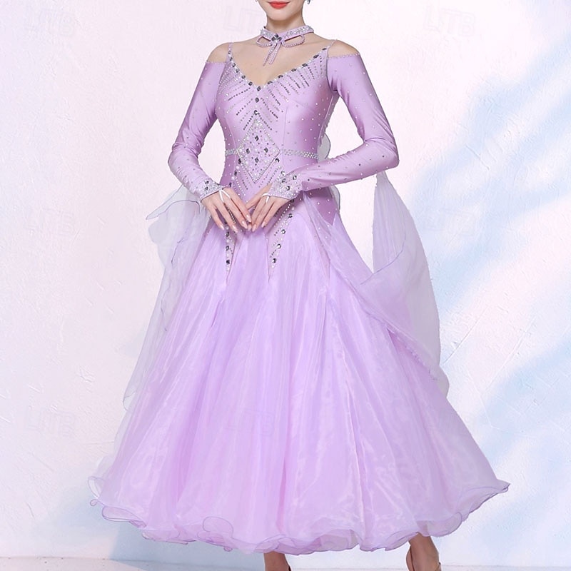 Ballroom Dance Dress Crystals / Rhinestones Women's Performance Party Long Sleeve Imitation Silk