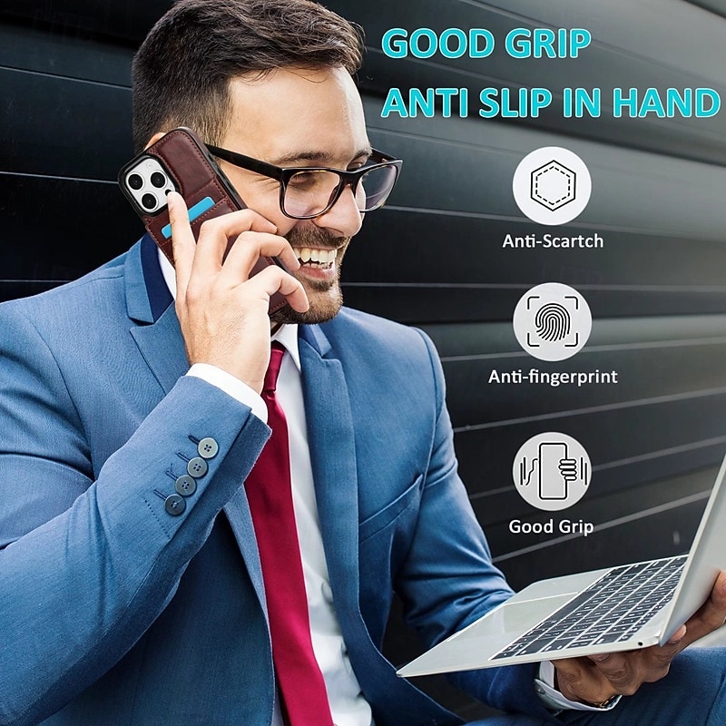 Phone Case For 16 15 14 Pro Max Plus 16e 13 Mini Back Cover Kickstand Card Slot Shockproof Retro TPU PU Leather3