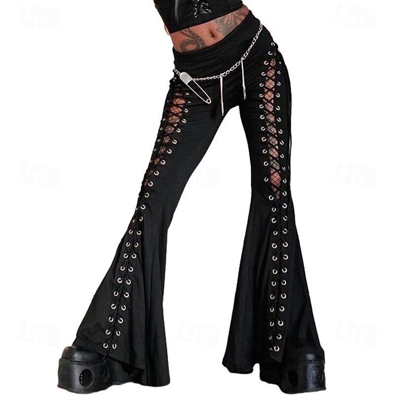 Gothic Bell Bottom Pants Flared Trousers Witch Morticia Addams Lace up Fancy Dress Women's Fantasy Halloween Carnival Performance Party Adults Pants2