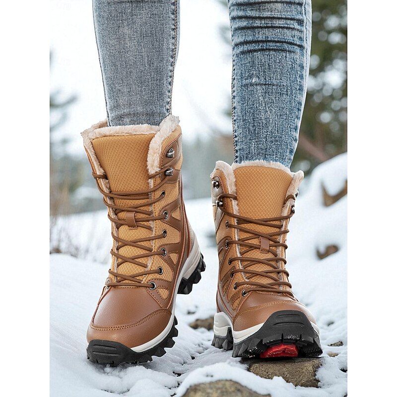 Women's Khaki Waterproof Winter Snow Boots with Fur Lining – Warm Lace-Up Outdoor Shoes for Cold Weather & Ski Trips4