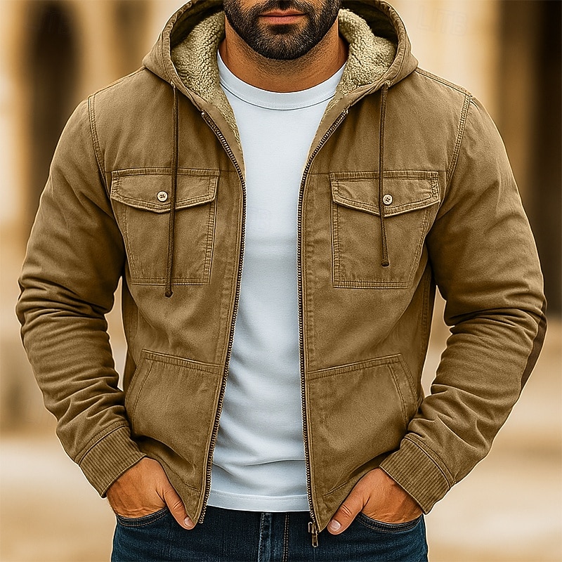 Men's Hoodie Full Zip Hoodie Fleece Hoodie Fleece lined Hoodie Brown Khaki Hooded Plain Patchwork Color Block Sports & Outdoor Casual Daily Streetwear Cool Sportswear Fall Winter Clothing Apparel2