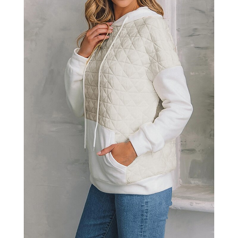 Women's Texture Sweatshirt Waffle Sweatshirt  Pullover Hoodie Sweatshirt Color Block Streetwear Casual Long Sleeve Hooded Regular Tops Street Holiday Going out Pocket White Light Green Winter3